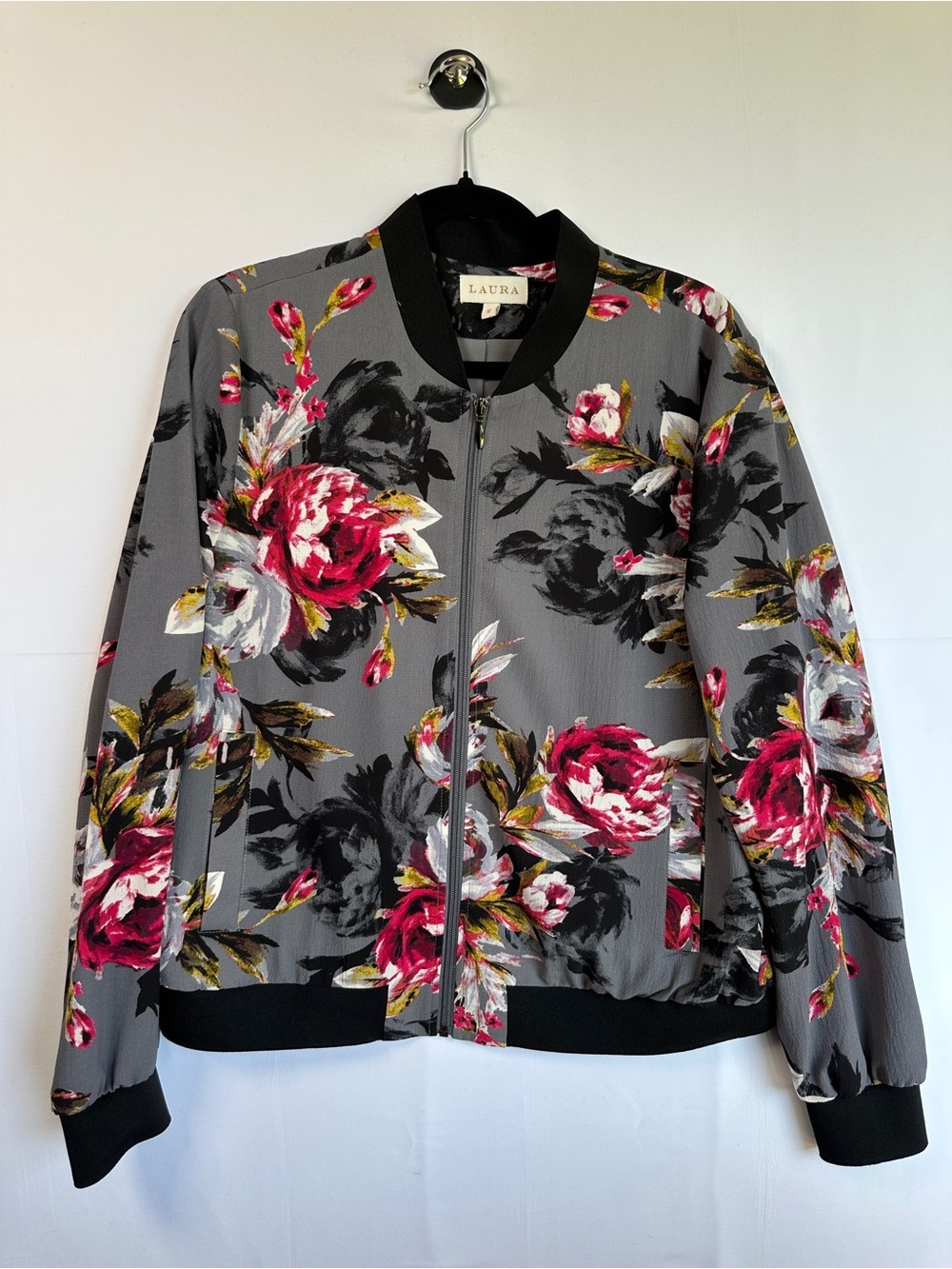 Laura Lightweight Floral Bomber Jacket Gray Rose Capsule Size 12